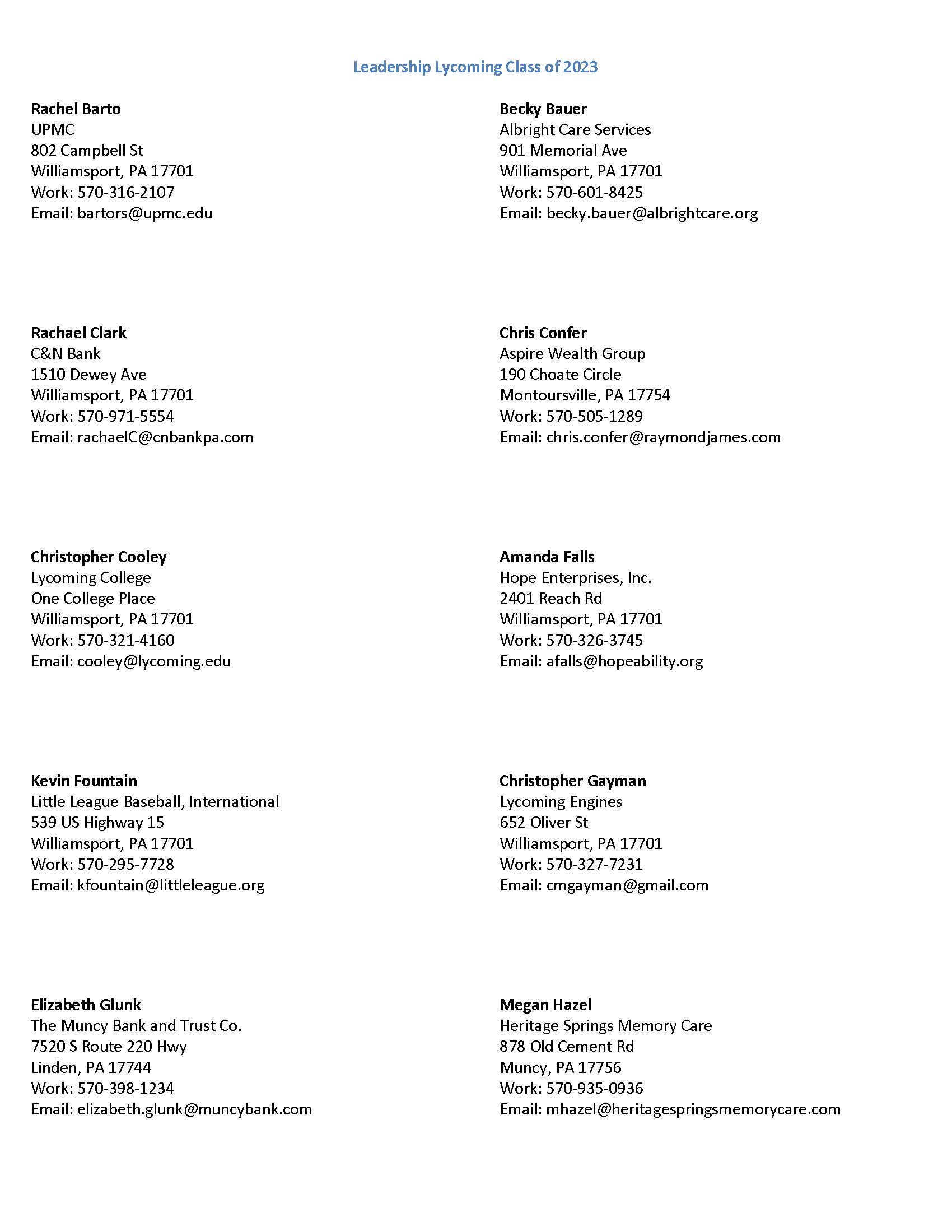 Current Class – WLCC