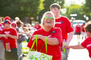 Smiling audience members