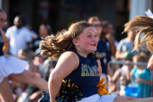 A Montoursville cheerleader at the parade
