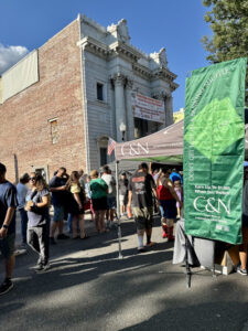Crowd outside the C&N banking stand