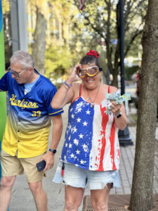 A happy couple attending the event